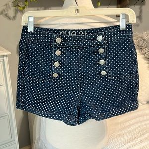 Dotted Denim Double Buttoned Jean Shorts Womens 3/4